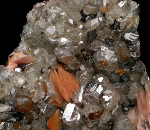 Cerussite on Barite over Galena from Mibladen, Haute Moulouya Basin, Zeida-Aouli-Mibladen belt, Midelt Province, Morocco