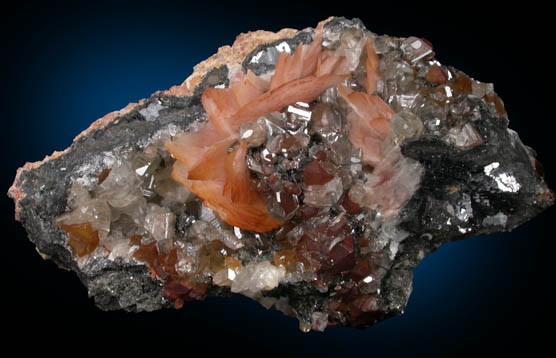 Cerussite on Barite over Galena from Mibladen, Haute Moulouya Basin, Zeida-Aouli-Mibladen belt, Midelt Province, Morocco