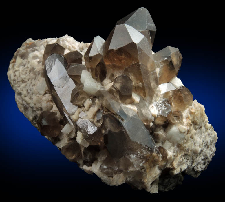 Quartz var. Smoky Quartz (Dauphin Law Twins) on Microcline from Moat Mountain, west of North Conway, Carroll County, New Hampshire