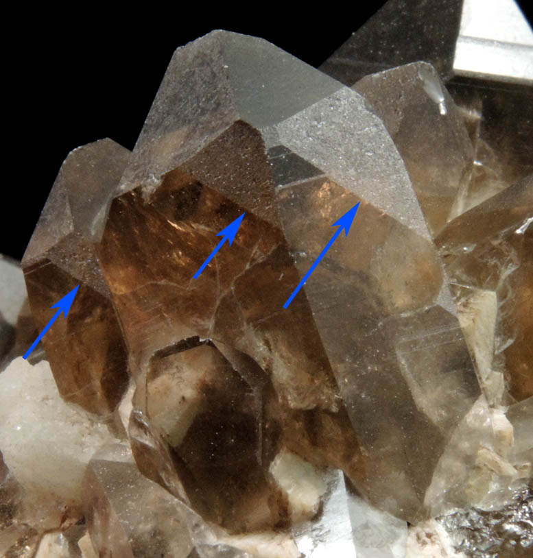 Quartz var. Smoky Quartz (Dauphin Law Twins) on Microcline from Moat Mountain, west of North Conway, Carroll County, New Hampshire