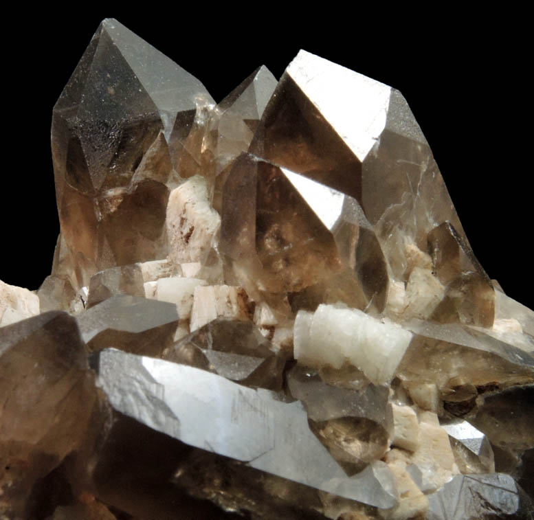 Quartz var. Smoky Quartz (Dauphiné Law Twins) on Microcline from Moat Mountain, west of North Conway, Carroll County, New Hampshire