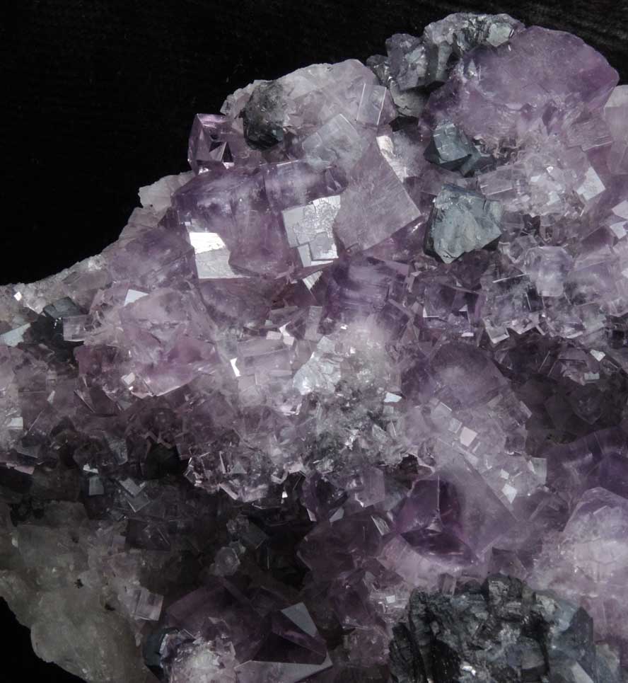 Fluorite (interpenetrant-twinned crystals) with Galena over Quartz from Blackdene Mine, Ireshopeburn, Weardale, County Durham, England