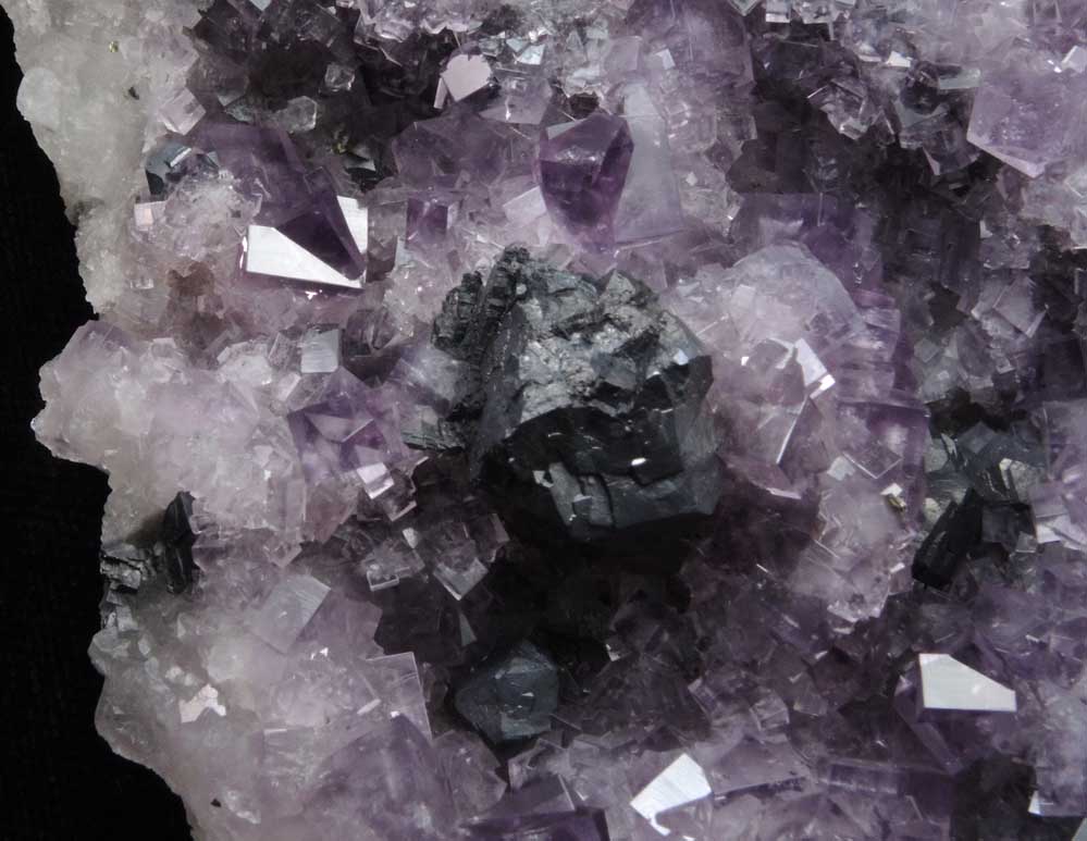 Fluorite (interpenetrant-twinned crystals) with Galena over Quartz from Blackdene Mine, Ireshopeburn, Weardale, County Durham, England