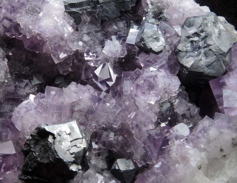 Fluorite (interpenetrant-twinned crystals) with Galena over Quartz from Blackdene Mine, Ireshopeburn, Weardale, County Durham, England