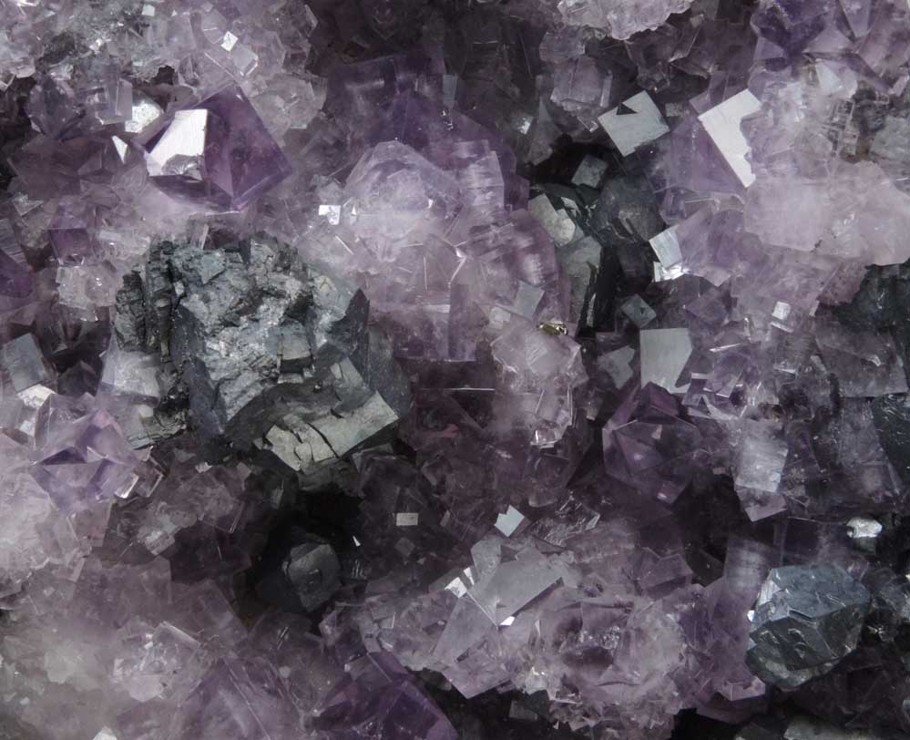 Fluorite (interpenetrant-twinned crystals) with Galena over Quartz from Blackdene Mine, Ireshopeburn, Weardale, County Durham, England