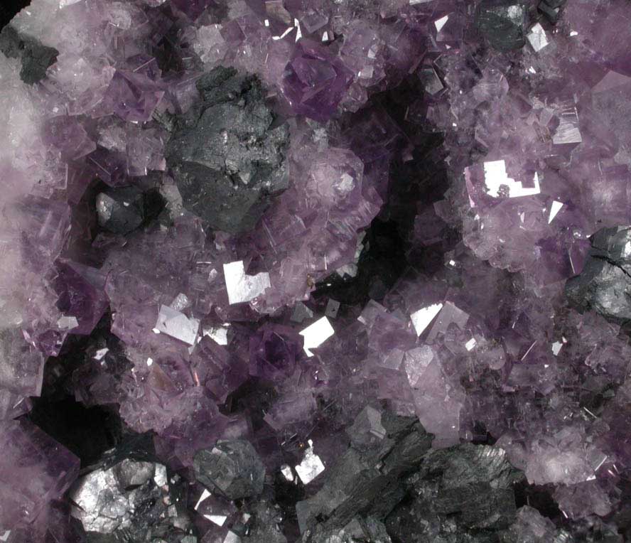 Fluorite (interpenetrant-twinned crystals) with Galena over Quartz from Blackdene Mine, Ireshopeburn, Weardale, County Durham, England