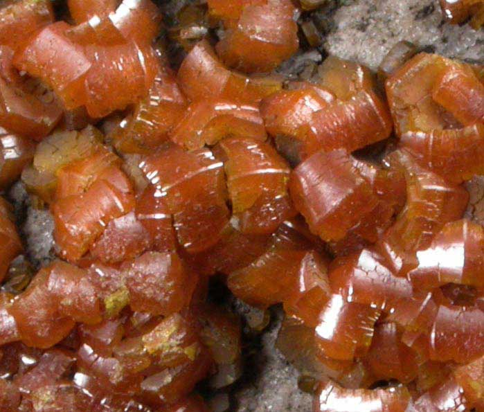 Mimetite var. Campylite on Quartz from Drygill Mine, Caldbeck Fells, Cumberland, England