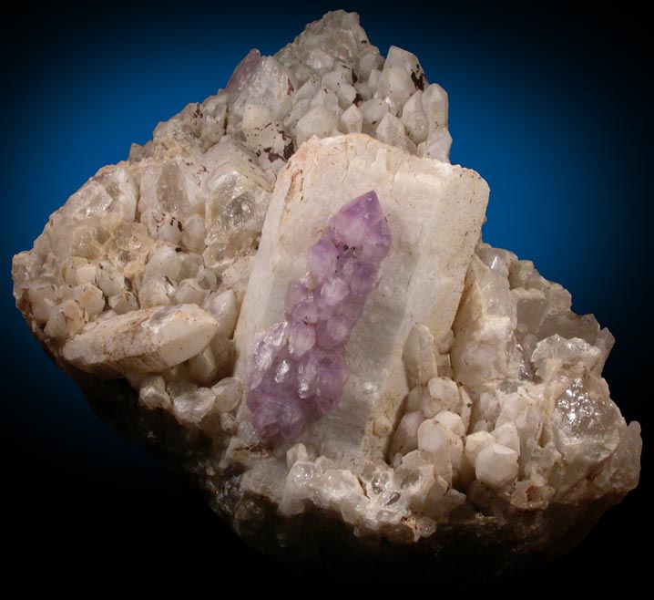 Quartz var. Amethyst on Milky Quartz from Diamond Hill, Ashaway, south of Hopkinton, Washington County, Rhode Island