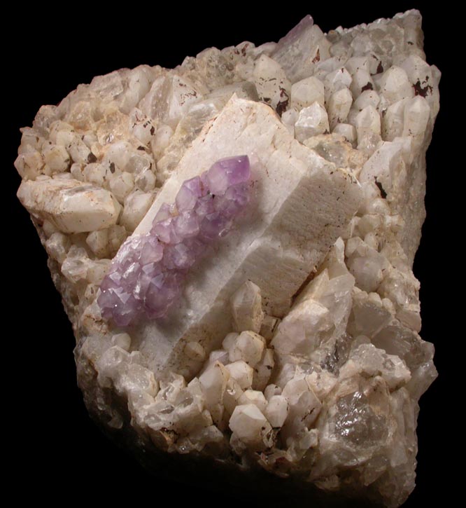 Quartz var. Amethyst on Milky Quartz from Diamond Hill, Ashaway, south of Hopkinton, Washington County, Rhode Island