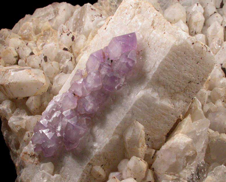 Quartz var. Amethyst on Milky Quartz from Diamond Hill, Ashaway, south of Hopkinton, Washington County, Rhode Island