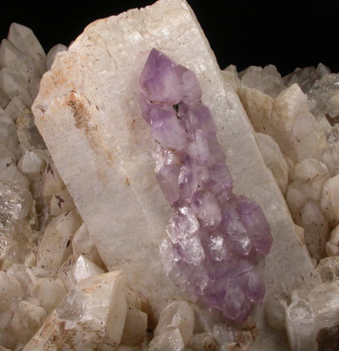 Quartz var. Amethyst on Milky Quartz from Diamond Hill, Ashaway, south of Hopkinton, Washington County, Rhode Island