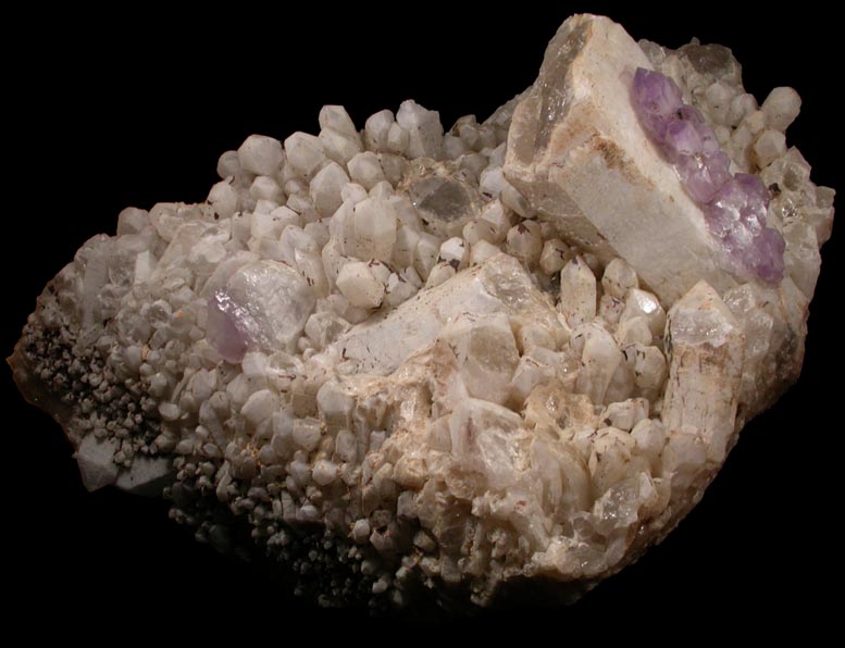 Quartz var. Amethyst on Milky Quartz from Diamond Hill, Ashaway, south of Hopkinton, Washington County, Rhode Island
