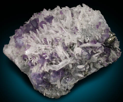 Fluorite on Quartz with Pyrite from Sweet Home Mine, Buckskin Gulch, Alma District, Park County, Colorado