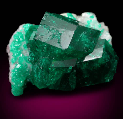 Dioptase on Calcite from Tsumeb Mine, Otavi-Bergland District, Oshikoto, Namibia