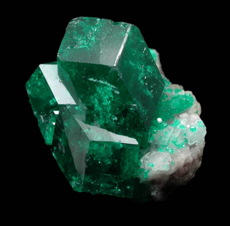 Dioptase on Calcite from Tsumeb Mine, Otavi-Bergland District, Oshikoto, Namibia