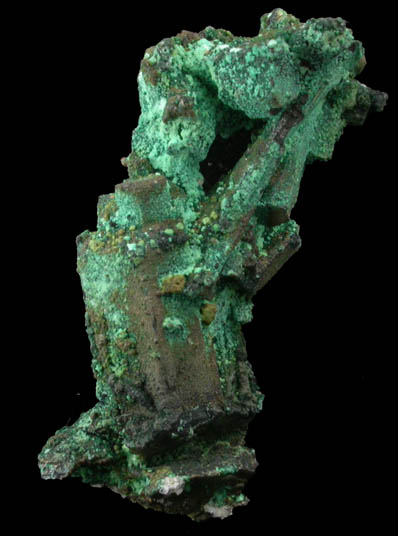 Bornite pseudomorph after Chalcocite with Brochantite coating from Levant Mine, Cornwall, England