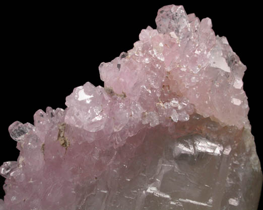 Quartz var. Rose Quartz Crystals on Milky Quartz from Lavra da Ilha, Taquaral, Jequitinhonha River, Minas Gerais, Brazil
