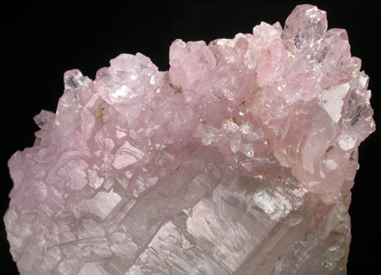 Quartz var. Rose Quartz Crystals on Milky Quartz from Lavra da Ilha, Taquaral, Jequitinhonha River, Minas Gerais, Brazil