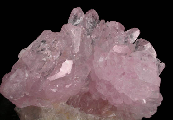 Quartz var. Rose Quartz Crystals on Milky Quartz from Lavra da Ilha, Taquaral, Jequitinhonha River, Minas Gerais, Brazil