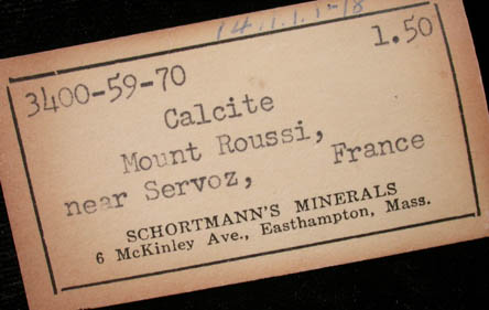 Calcite on Quartz from Mount Roussi, near Servoz, Haute-Savoie, Rhne-Alpes, France