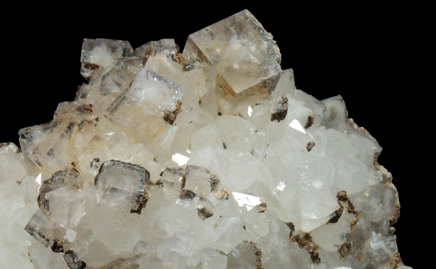 Fluorite on Quartz with Siderite and Sphalerite from Rampgill Mine, Nenthead, Alston Moor District, West Cumberland Iron Mining District, Cumbria, England