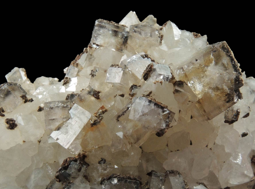 Fluorite on Quartz with Siderite and Sphalerite from Rampgill Mine, Nenthead, Alston Moor District, West Cumberland Iron Mining District, Cumbria, England