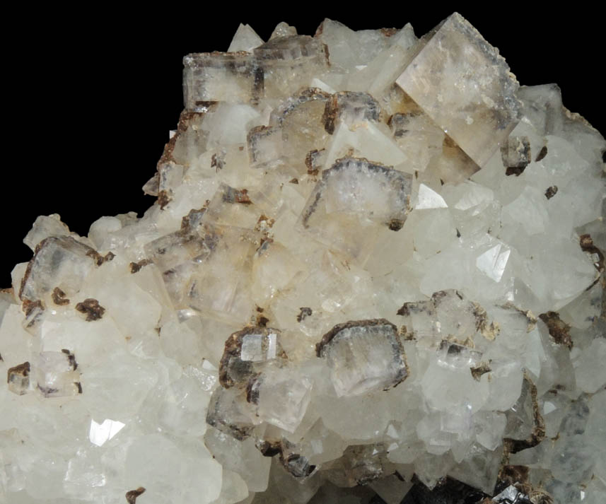 Fluorite on Quartz with Siderite and Sphalerite from Rampgill Mine, Nenthead, Alston Moor District, West Cumberland Iron Mining District, Cumbria, England