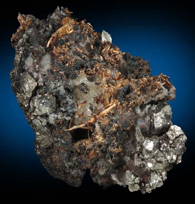 Silver with Pyrite in Calcite from Andres del Rio District, Batopilas, Chihuahua, Mexico
