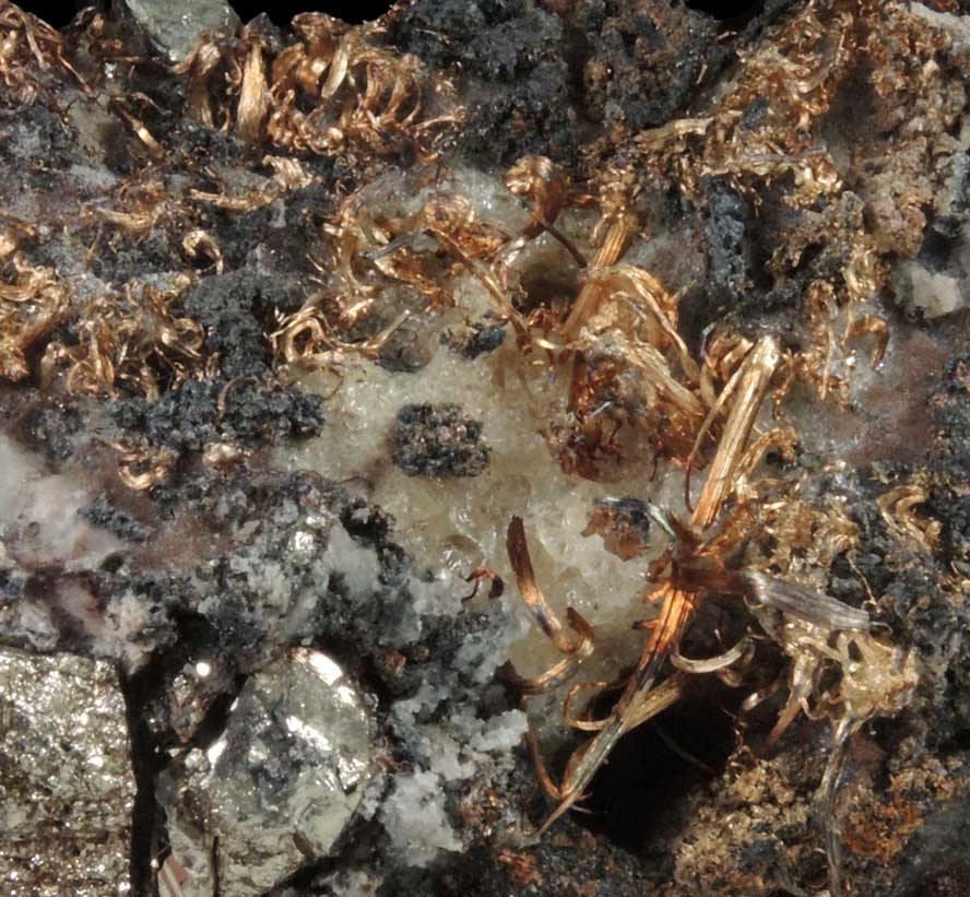 Silver with Pyrite in Calcite from Andres del Rio District, Batopilas, Chihuahua, Mexico