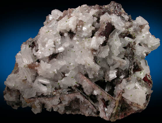 Cerussite, Wulfenite, Calcite, Adamite var. Cuproadamite from Tsumeb Mine, Otavi-Bergland District, Oshikoto, Namibia