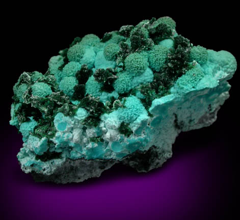 Malachite on Chrysocolla from Kolwezi Mining District, 240 km WNW of  Lubumbashi, Katanga Copperbelt, Lualaba Province, Democratic Republic of the Congo