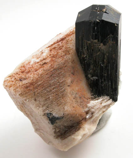 Arfvedsonite (rare terminated crystal) on Microcline from Hurricane Mountain, east of Intervale, Carroll County, New Hampshire