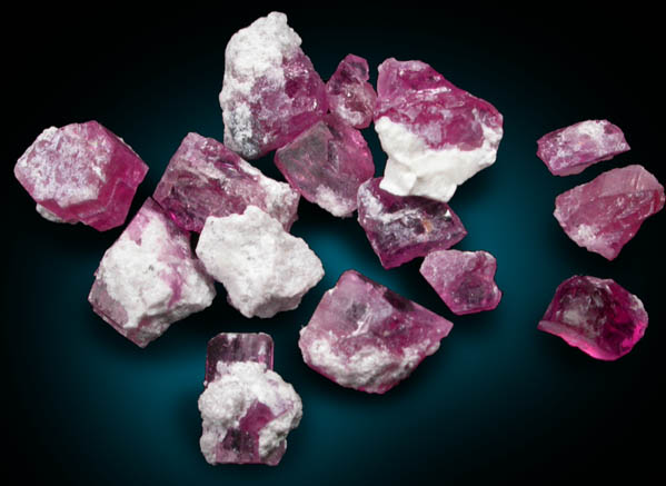 Beryl var. Bixbite (Red Beryl) fragments from Rex Harris' Ruby Violet claim, 1 km north of Bumblebee Mountain, Wah Wah Mountains, Beaver County, Utah