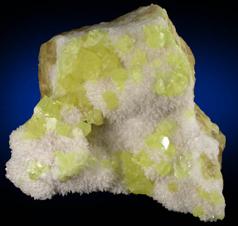 Sulfur on Aragonite from Reggio Emilia, Emilia-Romagna, Italy