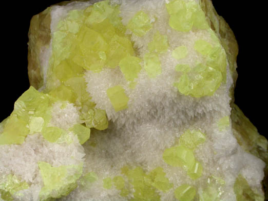 Sulfur on Aragonite from Reggio Emilia, Emilia-Romagna, Italy