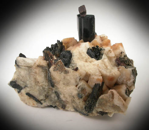 Arfvedsonite (rare terminated crystal) with Zircon from Hurricane Mountain, east of Intervale, Carroll County, New Hampshire