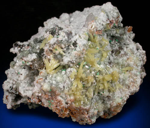 Mimetite, Dolomite, Calcite, Malachite from Tsumeb Mine, Otavi-Bergland District, Oshikoto, Namibia