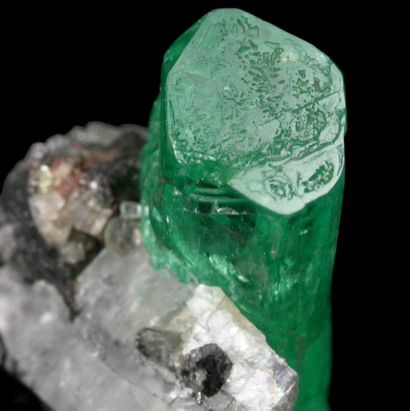 Beryl var. Emerald on Calcite from Coscuez Mine, Vasquez-Yacopi Mining District, Colombia