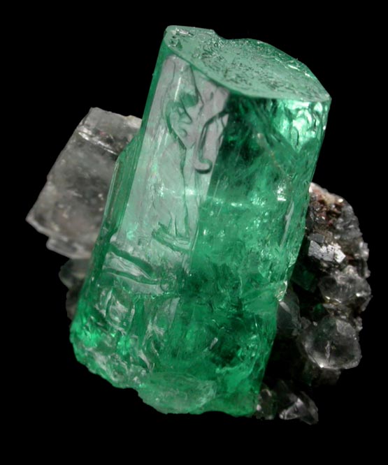 Beryl var. Emerald on Calcite from Coscuez Mine, Vasquez-Yacopi Mining District, Colombia