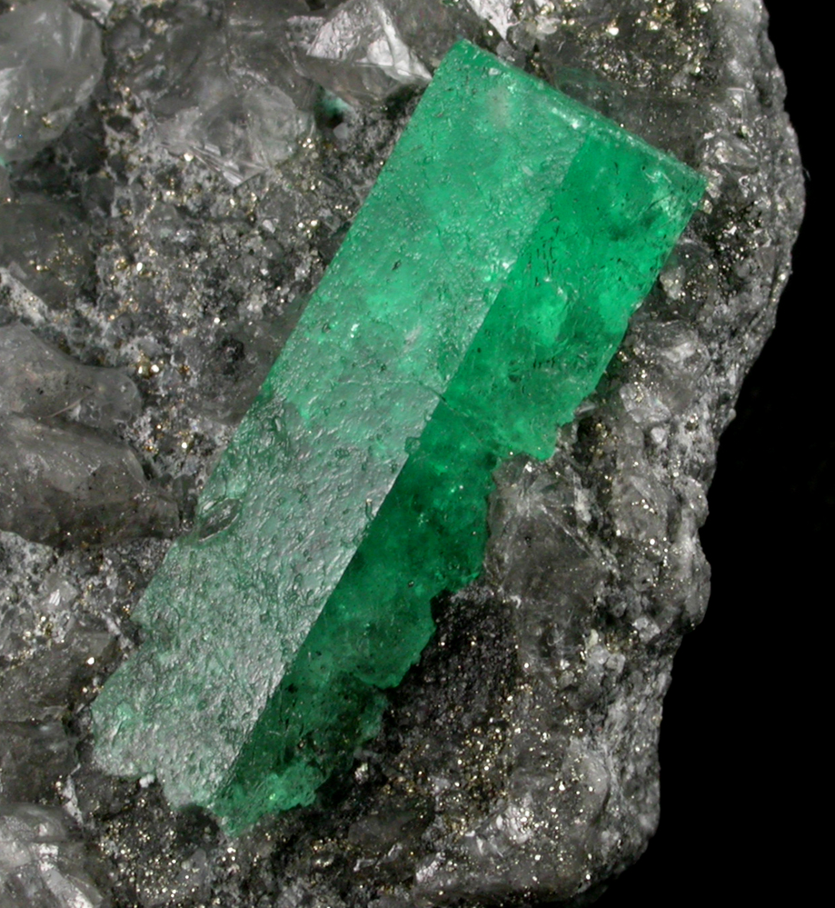 Beryl var. Emerald on Calcite with Pyrite from Coscuez Mine, Vasquez-Yacopi Mining District, Colombia