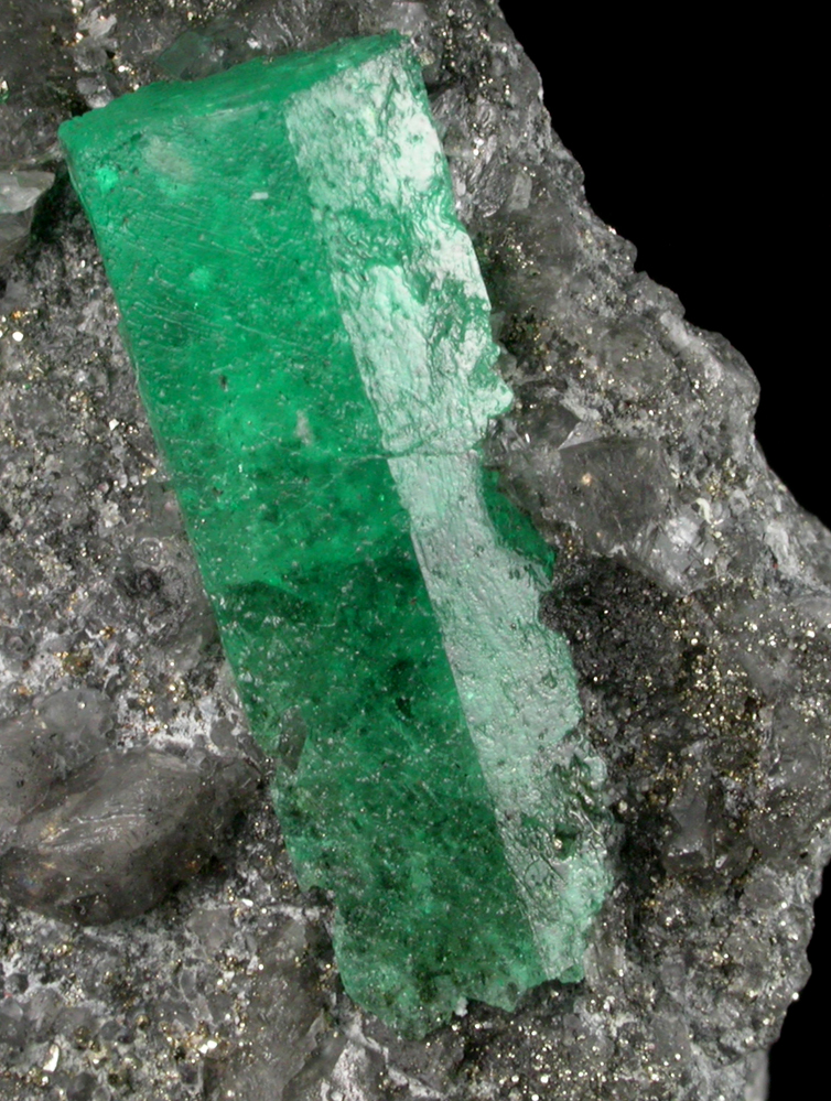 Beryl var. Emerald on Calcite with Pyrite from Coscuez Mine, Vasquez-Yacopi Mining District, Colombia