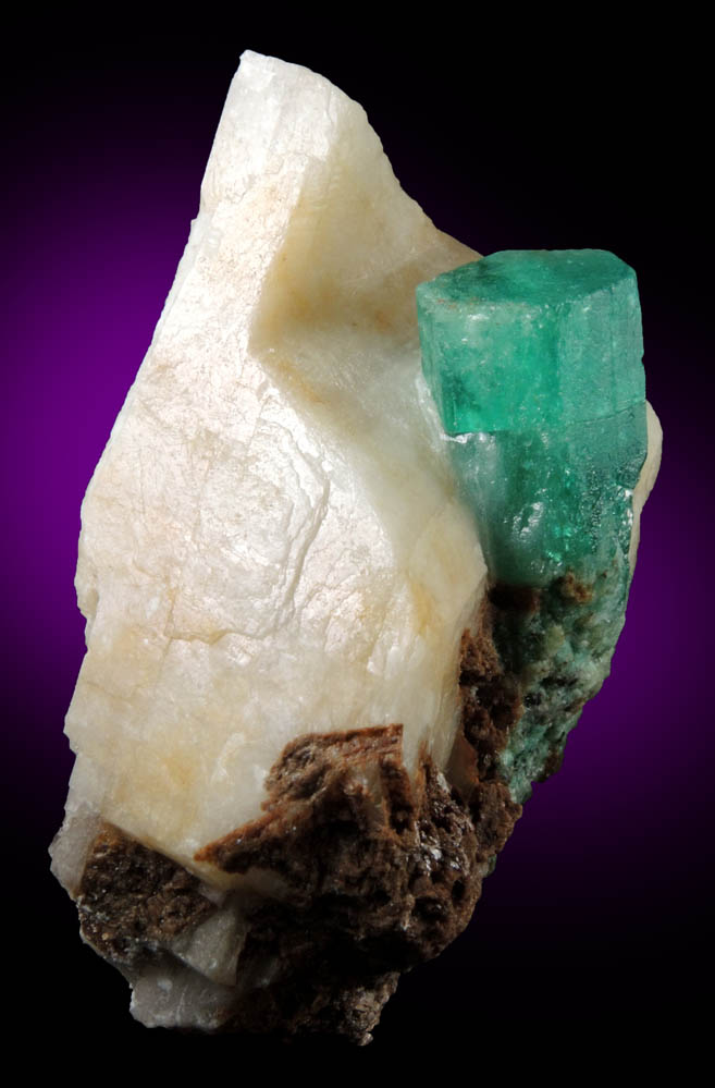 Beryl var. Emerald in Calcite from Muzo Mine, Vasquez-Yacopi Mining District, Colombia