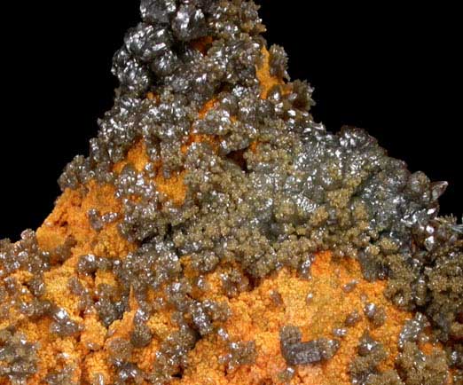 Vanadinite var. Endlichite on Descloizite from Chalk Mountain Mine, 510' Level, Churchill County, Nevada