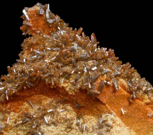 Vanadinite var. Endlichite on Descloizite from Chalk Mountain Mine, 510' Level, Churchill County, Nevada