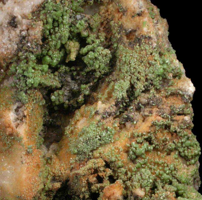 Pyromorphite on Quartz from Carrock Fell, Cumberland, England