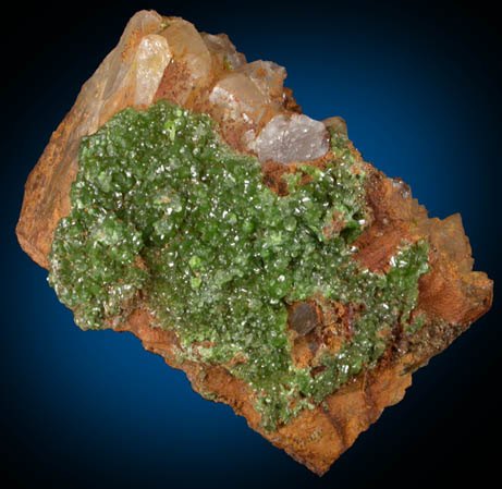 Pyromorphite on Quartz from Brookdale Mine, Phoenixville District, Chester County, Pennsylvania