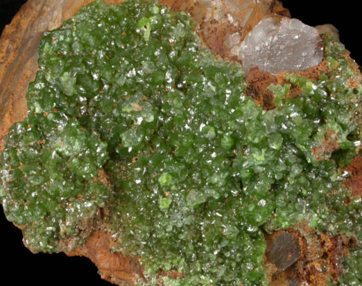 Pyromorphite on Quartz from Brookdale Mine, Phoenixville District, Chester County, Pennsylvania