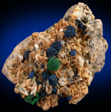 Azurite and Malachite on Dolomite from Main shaft on top of Great Orme, Llandudno, Conwy, Wales