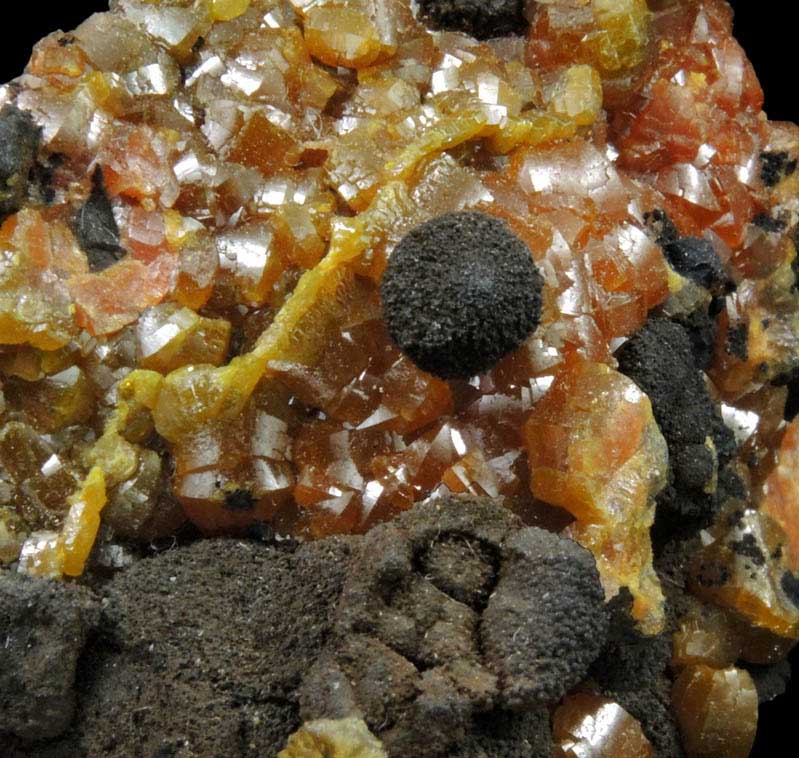 Mimetite var. Campylite on Psilomelane from Drygill Mine, Caldbeck Fells, Cumbria, England