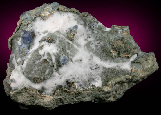 Benitoite, Neptunite, Joaquinite-(Ce), Crossite on Natrolite from Benitoite Gem Mine, New Idria District, San Benito County, California (Type Locality for Benitoite and Joaquinite-(Ce))